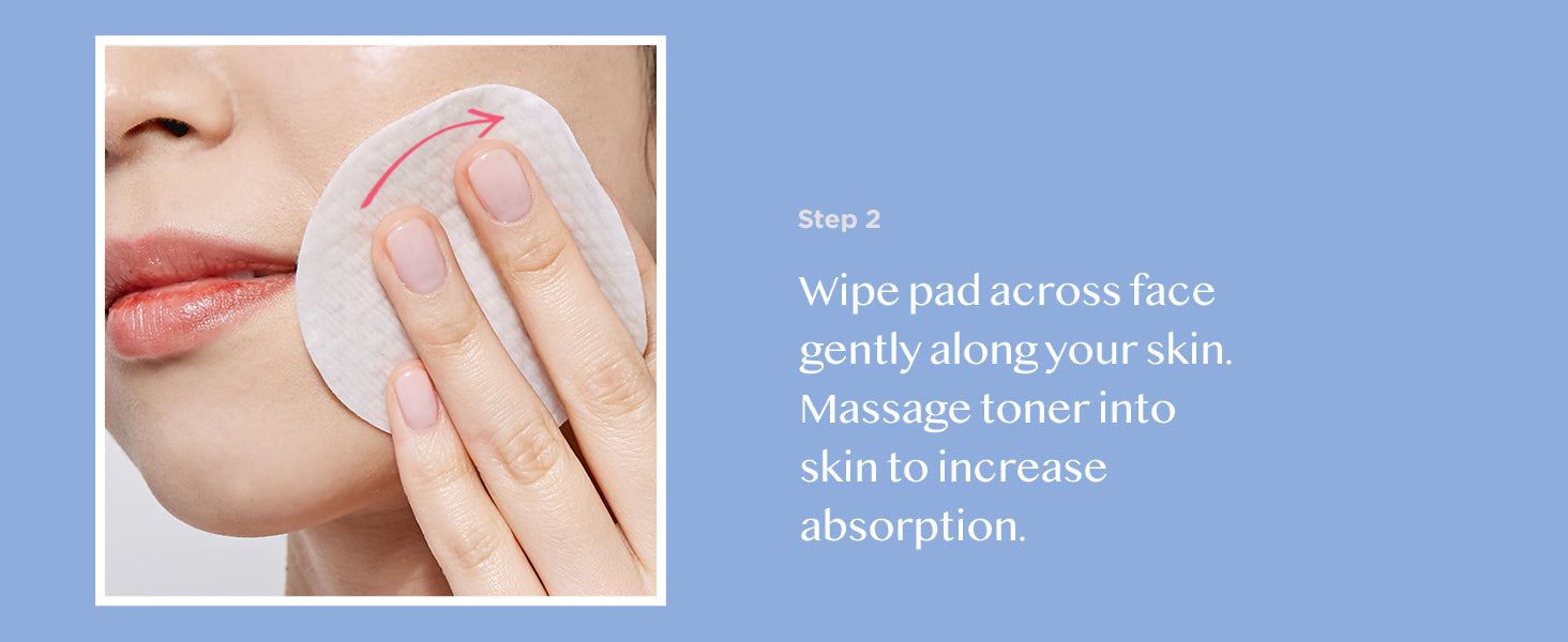 Woman using Avarelle Total Calming Toner Pads, an EWG verified, soothing and moisturizing exfoliating pad on her face, highlighting a skincare routine with AHA and PHA.