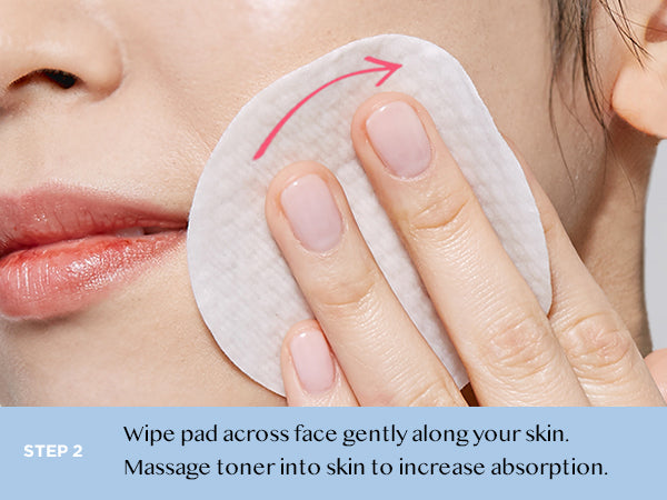Woman using Avarelle Total Calming Toner Pads, an EWG verified, soothing and moisturizing exfoliating pad on her face, highlighting a skincare routine with AHA and PHA.