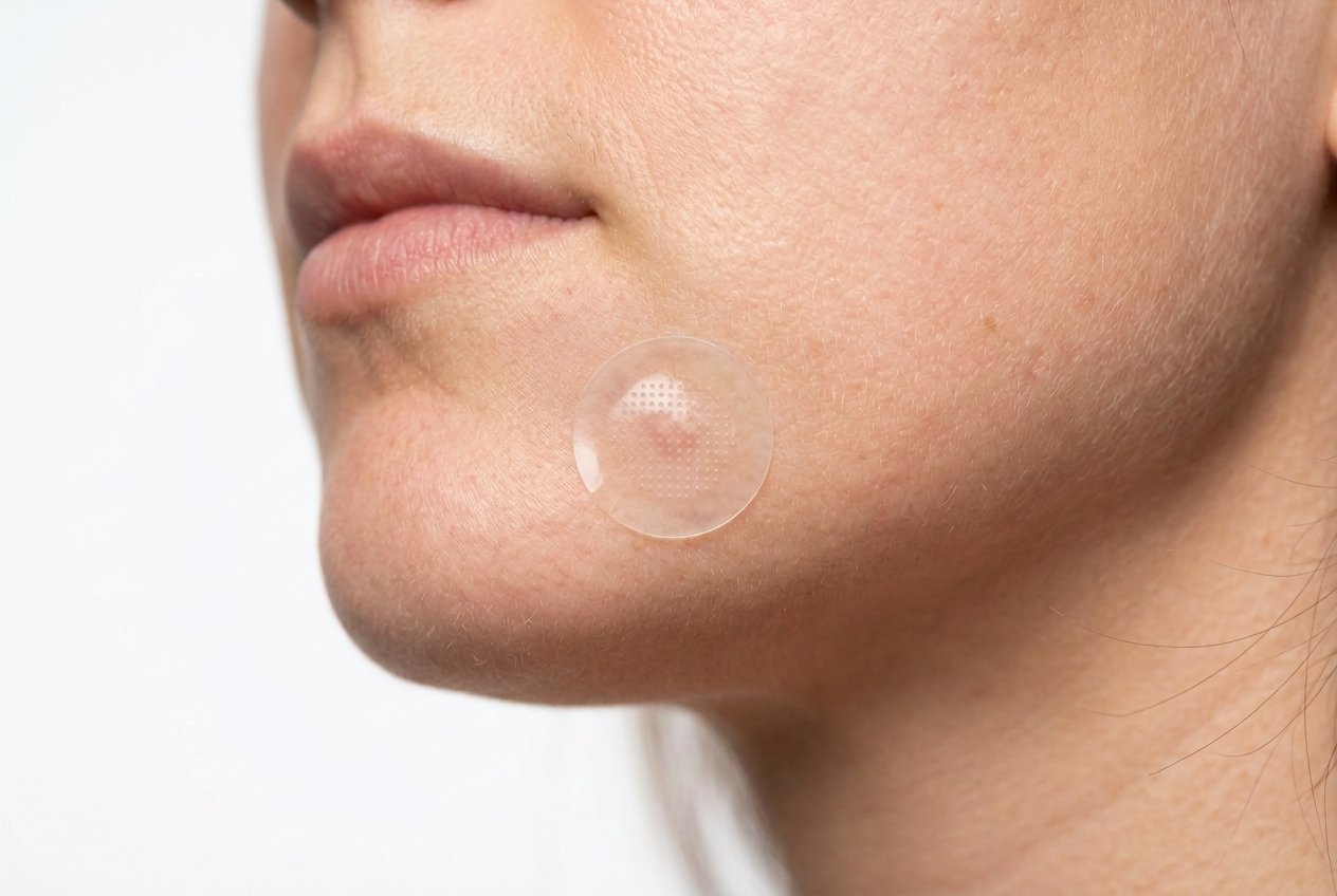microneedle acne patch on cystic pimple